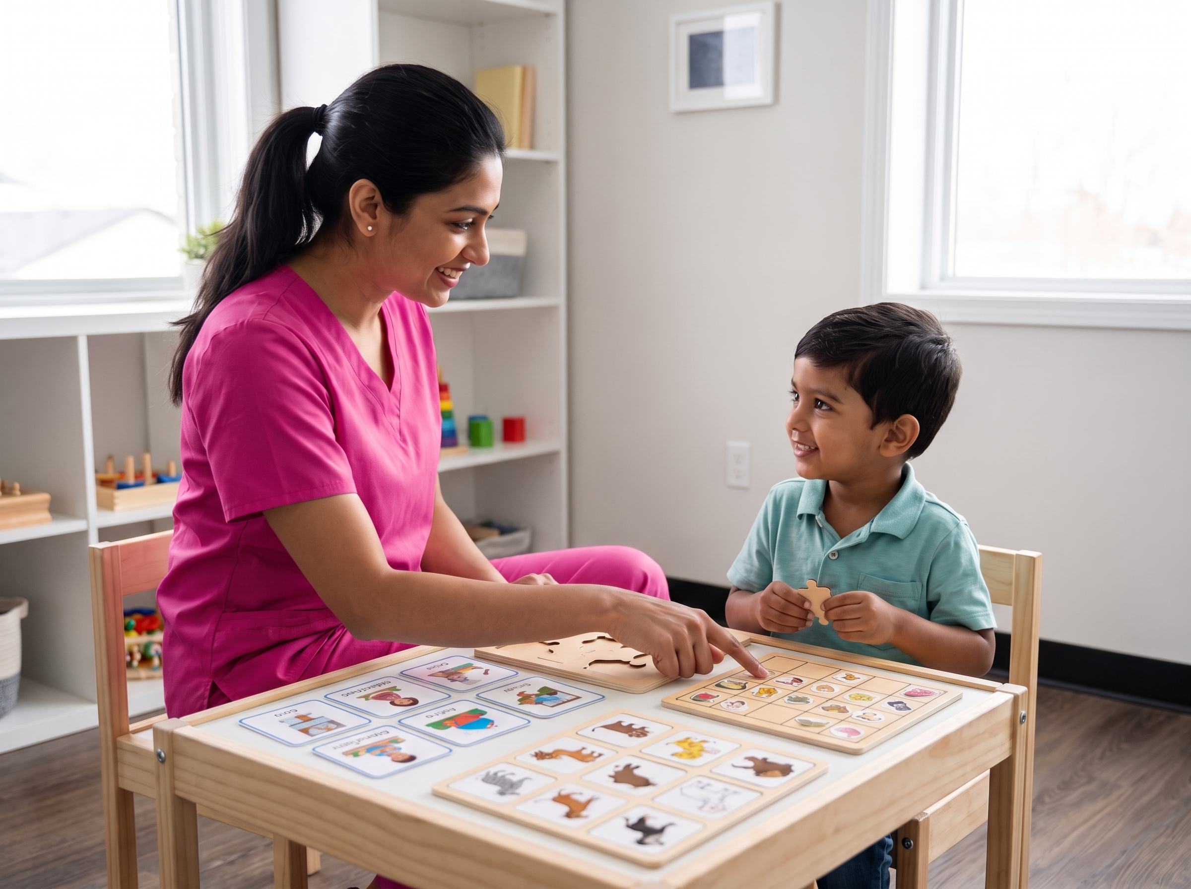ABA therapist working one-on-one with a child using structured play at Beyond Child Development Centre